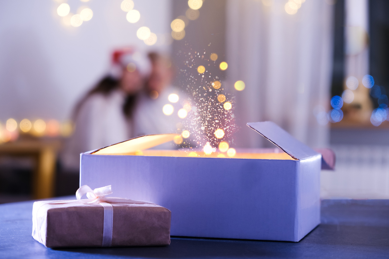 Hands Opens Gift, Miracles and Wishes Come True, Christmas